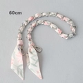 Detailed 60cm silver metal chain strap interwoven with pink floral silk scarf for handbags - Pink Fresh Floral (Silver Chain)