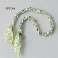 Detail of 60cm silver metal chain intertwined with yellow-green floral silk scarf ribbon - Style 5-Silver (Yellow Green Lemon)