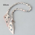 Detail view of 60cm silver chain strap woven with pink floral silk scarf and lobster clasps - Blue Purple Small Flower Style (3) / Silver