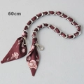 Close-up of 60cm silver chain strap woven with red floral silk scarf for handbags - Style 2-Silver (Deep Red Small Floral)