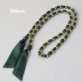 Detailed view of 120cm gold chain strap woven with dark green satin ribbon for handbags - Dark Green (Gold)