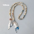 Close-up of a 120cm gold chain strap interwoven with a colorful cartoon silk scarf - White Cat (Gold)