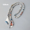 Detailed 120cm silver metal chain strap interwoven with colorful silk scarf for handbags - White Cat (Silver)