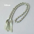 Dettaglio del nastro di seta verde menta intrecciato con catena argento e chiusura 120cm - Verde Chiaro (Argento)