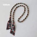 Detailed 120cm golden metal chain strap interwoven with fox pattern silk scarf - Black Fox (Gold)