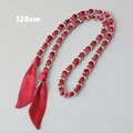 Close-up of a 120cm red silk scarf interwoven with silver metal chain strap for bags - Red (Silver)