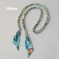 Detailed 120cm golden metal chain strap interwoven with blue cartoon print silk scarf - Green Cat (Gold)