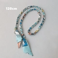 Detailed 120cm silver chain strap with blue silk scarf and cute cartoon cat prints - Green Cat (Silver)