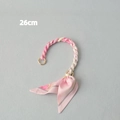 Detail of 26cm pink and white woven satin scarf handle with gold rings and ribbons - Pink White Gradient Woven