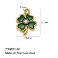 18K vergulde klaver hanger met groen emaille en zirkoon van roestvrij staal - Klavertje Vier (HP0218G01) / Goud