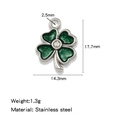 Klavertje vier hanger van zilverkleurig roestvrij staal met groen email en zirkonia steen - Klavertje Vier (HP0218S01) / Staalkleur