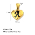 Ciondolo a cuore dorato in acciaio inox con lettera A nera, 17,7mm x 12,1mm - Oro-A