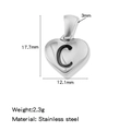 Pendentif cœur en acier inoxydable poli avec gravure de la lettre C, finition argent - Couleur Acier-C