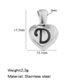 Pendentif cœur en acier inoxydable avec lettre D, dimensions 17,7 mm x 12,1 mm - Couleur Acier-D