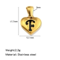 Pendentif cœur en acier inoxydable doré avec lettre F en émail noir détaillé - Or-F