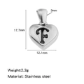 Pendentif coeur en acier inoxydable poli avec lettre F et dimensions détaillées - Couleur Acier-F