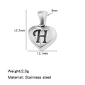 Pendentif cœur en acier inoxydable gravé lettre H, dimensions 17,7 mm par 12,1 mm taille - Couleur Acier-H