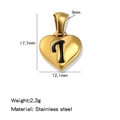 Pendentif cœur en acier inoxydable doré avec lettre T noire et finition polie brillante - Or-I