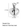 Pendentif cœur en acier inoxydable avec lettre T noire, taille 17,7 mm x 12,1 mm DIY - Couleur Acier-I