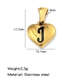 Pendentif cœur en acier inoxydable doré avec lettre J gravée, taille 17,7 mm - Or-J