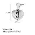 Pendentif cœur en acier inoxydable poli avec lettre J pour création de bijoux DIY - Couleur Acier-J