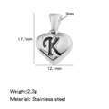 Pendentif cœur en acier inoxydable avec lettre K, accessoire bijoux DIY 17,7mm - Couleur Acier-K