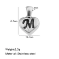 Pendentif cœur en acier inoxydable argenté avec lettre M noire pour collier DIY - Couleur Acier-M