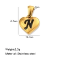 Pendentif coeur en acier inoxydable doré avec lettre N noire et dimensions - Or-N