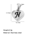 Pendentif cœur en acier inoxydable poli avec gravure lettre N, taille 17,7mm sur 12,1mm - Couleur Acier-N