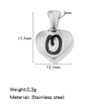 Pendentif coeur en acier inoxydable argenté avec lettre O noire et dimensions - Couleur Acier-O