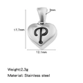 Pendentif cœur en acier inoxydable avec lettre P, taille 17,7mm par 12,1mm - Couleur Acier-P