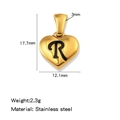 Pendentif coeur doré en acier inoxydable avec lettre R noire, breloque DIY 17,7mm - Or-R