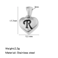 Pendentif cœur en acier inoxydable argenté avec lettre R gravée et dimensions exactes - Couleur Acier-R