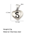Pendentif cœur en acier inoxydable argenté avec gravure lettre S, breloque DIY 17,7mm - Couleur Acier-S