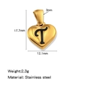 Pendentif cœur en acier inoxydable doré avec gravure de lettre T et dimensions précises - Or-T