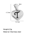 Pendentif en cœur argenté avec lettre T noire gravée en acier inoxydable - Couleur Acier-T