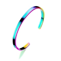 Minimalist rainbow plated stainless steel open cuff bracelet with vibrant metallic finish - 8mm / Rainbow