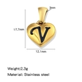 Pendentif cœur en acier inoxydable doré avec lettre V noire, taille 17,7 mm par 12,1 mm - Or-V