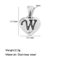 Pendentif cœur en argent avec lettre W gravée et dimensions précises indiquées - Couleur Acier-W