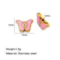 Schmetterling-Anhänger aus Edelstahl mit rosa Emaille und bösem Blick für DIY-Schmucksets - Einzelpreis (Tropföl) / Rosa Schmetterlingsstil (HP0231G09)