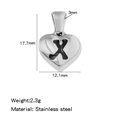 Pendentif cœur en acier inoxydable argenté avec lettre X, taille 17,7mm par 12,1mm - Couleur Acier-X