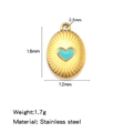 Oval stainless steel pendant with sky blue heart and golden sunburst texture - Cyan (HP0242G06)