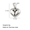 Pendentif cœur en acier inoxydable argenté avec lettre Y gravée et dimensions - Couleur Acier-Y
