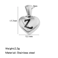 Pendentif cœur en acier inoxydable argenté avec lettre Z et détails de dimensions - Couleur Acier-Z