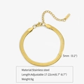 5mm wide 18K gold plated stainless steel flat snake bone chain bracelet with lobster clasp - 5mm / Gold