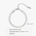 5mm silver flat snake chain bracelet in stainless steel with adjustable lobster clasp - 5mm / Steel