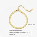 Adjustable 4mm 18K gold plated stainless steel flat snake bone chain bracelet for women - 4mm / Gold