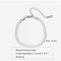 Sleek 4mm silver stainless steel snake bone chain bracelet with adjustable lobster clasp - 4mm / Steel