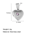 Polished silver heart locket pendant with pink gemstone and 13.2mm size dimensions - Steel (Purple Stone)
