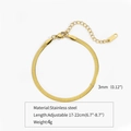 3mm flat snake chain bracelet in 18K gold plated stainless steel with lobster clasp - 3mm / Gold